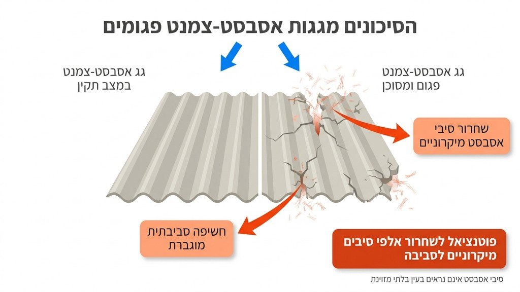 נוצר על ידי מודל בינה מלאכותית Gemini Pro גג אסבסט צמנט שבור הדורש פינוי