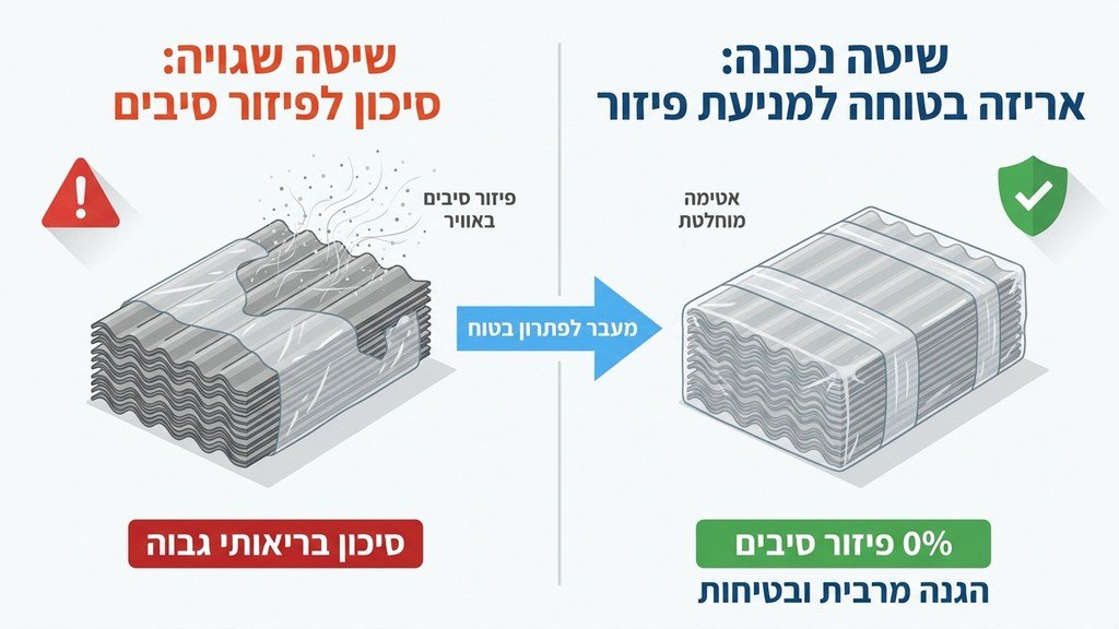 אריזה בטוחה של לוחות אסבסט ביריעות פוליאתילן