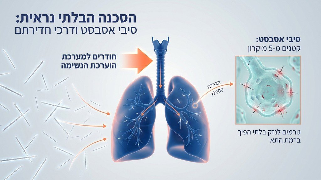 נוצר על ידי מודל בינה מלאכותית Gemini Pro המחשה של סכנות בריאותיות מסיבי אסבסט