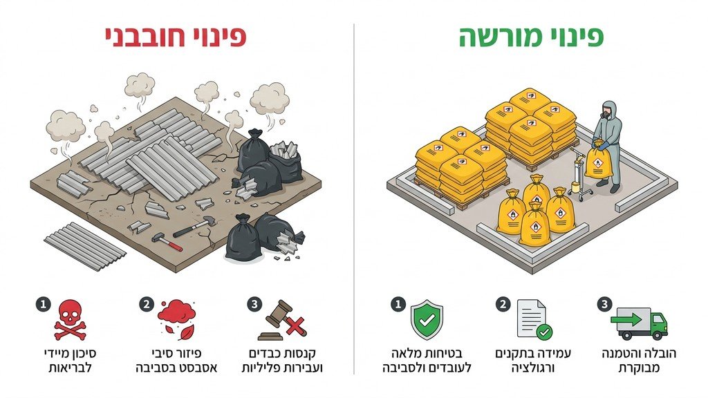 נוצר על ידי מודל בינה מלאכותית Gemini Pro השוואת פינוי אסבסט מורשה מול פינוי חובבני