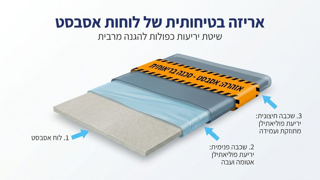 נוצר על ידי מודל בינה מלאכותית Gemini Pro אריזה בטיחותית של לוחות אסבסט ביריעות פוליאתילן על ידי צוות מקצועי