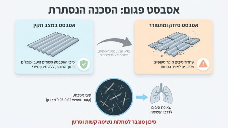 גג אסבסט ישן וסדוק המהווה סכנה בריאותית ומחייב פינוי