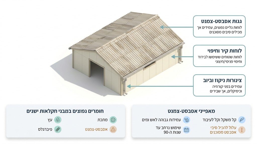 נוצר על ידי מודל בינה מלאכותית Gemini Pro מבנה חקלאי ישן עם גג אסבסט בצפון