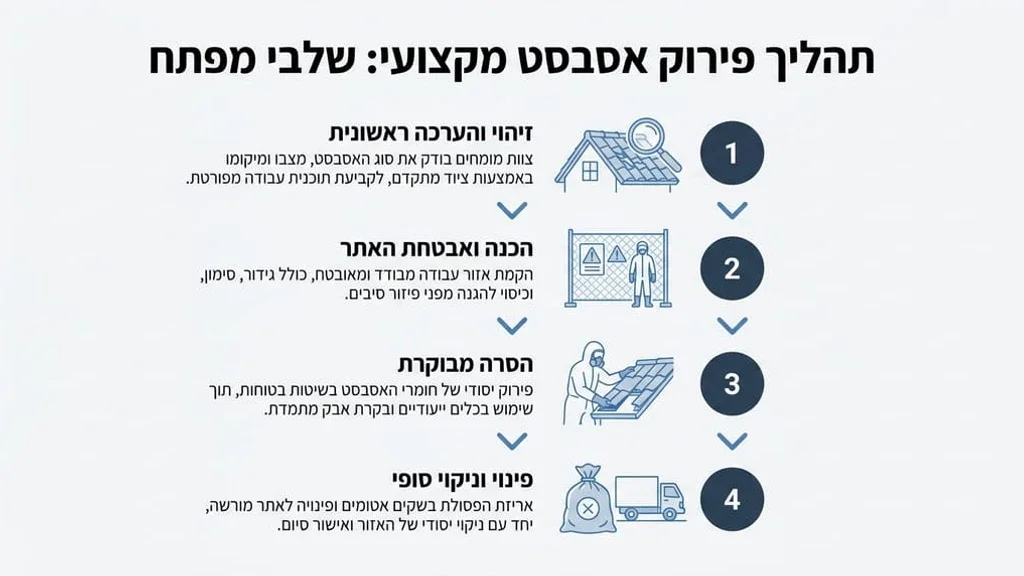 צוות קבלן מורשה מבצע בדיקת גג אסבסט